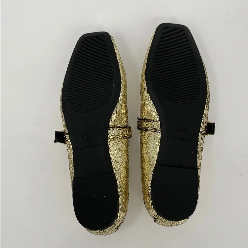 Katy Perry Evie maryjane flat shoe gold metallic crinkle vegan buckle new 9